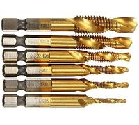 Hex Drill Tap Bit Golden 6Pcs Countersink Bit HSS M3-M10 Metric Combination