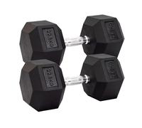 Hex Dumbbell Pair 2.5kg-30kg | Rubber Encased Cast Iron Weights for Strength Training, Home Gym, Fitness & Exercise Equipment for Men & Women (Black, 22.5KG Pair)