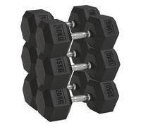 Hex Dumbbell Set 3 Pairs 2.5kg-30kg | Rubber Encased Cast Iron Weights | Strength Training for Home Gym | Optional Rack Stand (Without Rack-back, 2X(15+20+25)120Kg)