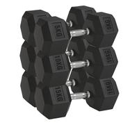 Hex Dumbbell Set 3 Pairs 2.5kg-30kg | Rubber Encased Cast Iron Weights | Strength Training for Home Gym | Optional Rack Stand (Without Rack-back, 2X(5+10+15)60Kg)