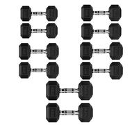 Hex Dumbbell Set with Storage Rack | Heavy Duty Rubber Dumbbells Weights Set for Home Gym (Weights Only, 7.5+8+9+10+12.5 KG Pair Set)