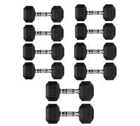 Hex Dumbbell Set with Storage Rack | Heavy Duty Rubber Dumbbells Weights Set for Home Gym (Weights Only, 5+7.5+10+12.5+15 KG Pair Set)