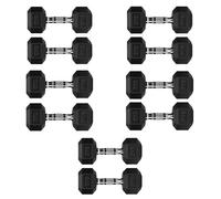 Hex Dumbbell Set with Storage Rack | Heavy Duty Rubber Dumbbells Weights Set for Home Gym (Weights Only, 5+6+7+8+9 KG Pair Set)