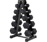 Hex Dumbbell Weight Set 100Kg With Rack 5 Pairs Rubber Encased Cast Iron Dumbbells (2 X 5Kg, 7.5Kg, 10Kg, 12.5Kg 15Kg)
