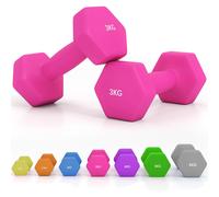 SPORTNOW Set of 2 Hex Dumbbells, Neoprene Weights Pair with Non-Slip Grip, Home Gym Fitness Training Equipment, 2 x 3kg, Pink