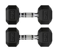 Hex Dumbbells Rubber Coated Cast Iron, Knurled Metal Handles, Anti-Roll Hex Design for Home Gym Strength Training and Weight Lifting, 1kg to 30kg Pairs and Sets (25kg-Pair)