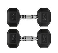 Hex Dumbbells Rubber Coated Cast Iron, Knurled Metal Handles, Anti-Roll Hex Design for Home Gym Strength Training and Weight Lifting, 1kg to 30kg Pairs and Sets (5kg-Pair)