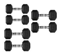 Hex Dumbbells Rubber Coated Cast Iron, Knurled Metal Handles, Anti-Roll Hex Design for Home Gym Strength Training and Weight Lifting, 1kg to 30kg Pairs and Sets (2.5 to 7.5kg Set- 2.5kg Increment)