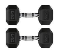 Hex Dumbbells Rubber Coated Cast Iron, Knurled Metal Handles, Anti-Roll Hex Design for Home Gym Strength Training and Weight Lifting, 1kg to 30kg Pairs and Sets (22.5kg-Pair)