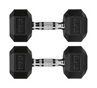 Hex Dumbbells Rubber Coated Cast Iron, Knurled Metal Handles, Anti-Roll Hex Design for Home Gym Strength Training and Weight Lifting, 1kg to 30kg Pairs and Sets (27.5kg-Pair)