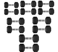 Hex Dumbbells Rubber Coated Cast Iron, Knurled Metal Handles, Anti-Roll Hex Design for Home Gym Strength Training and Weight Lifting, 1kg to 30kg Pairs and Sets (2.5 to 15kg Set- 2.5kg Increment)