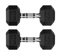 Hex Dumbbells Rubber Coated Cast Iron, Knurled Metal Handles, Anti-Roll Hex Design for Home Gym Strength Training and Weight Lifting, 1kg to 30kg Pairs and Sets (17.5kg-Pair)
