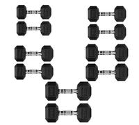 Hex Dumbbells Rubber Coated Cast Iron, Knurled Metal Handles, Anti-Roll Hex Design for Home Gym Strength Training and Weight Lifting, 1kg to 30kg Pairs and Sets (2.5 to 12.5kg Set- 2.5kg Increment)