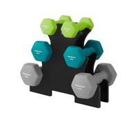 Hex Dumbbells Set, Grey + Blue + Green