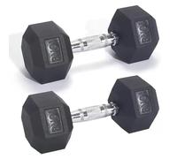Hex Dumbbells Set Rubber Coated Anti-Roll Hand Weights with Chrome Knurled Handles for Home Gym Strength Training Weightlifting - Single or Pair 2.5kg-20kg