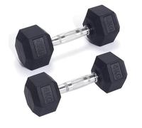 Hex Dumbbells Set - Rubber Encased Anti-Roll Hand Weights with Chrome Handles for Strength Training, Weightlifting & Home Gym - Single or Pair - 2.5kg to 20kg (pair 4kg / 8.8lbs)