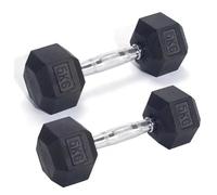 Hex Dumbbells Set - Rubber Encased Anti-Roll Hand Weights with Chrome Handles for Strength Training, Weightlifting & Home Gym - Single or Pair - 2.5kg to 20kg (Pair 5kg / 11lbs)