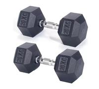 Hex Dumbbells Set - Rubber Encased Anti-Roll Hand Weights with Chrome Handles for Strength Training, Weightlifting & Home Gym - Single or Pair - 2.5kg to 20kg (Pair 20kg / 44lbs)