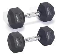 Hex Dumbbells Set - Single or Pair | Poly-Rubber Coated Weights for Home Gym & Strength Training | Anti-Roll Design & Knurled Steel Grip | 2.5kg-20kg (5.5lbs-44lbs)