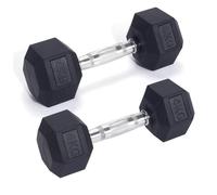 Hex Dumbbells Set - Single or Pair | Poly-Rubber Coated Weights for Home Gym & Strength Training | Anti-Roll Design & Knurled Steel Grip | 2.5kg-20kg (5.5lbs-44lbs)