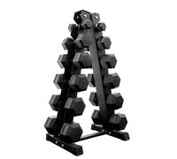 Hex Dumbbells Set with A6 6-Tier Rack - Rubber Coated Hex Weights Pair Set for Home Gym - Anti-Roll Design, Knurled Grip, Strength Training Equipment (Black, 2.5-15KG Set (105KG Total))