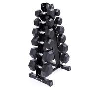 Hex Dumbbells Set with A6 6-Tier Rack - Rubber Coated Hex Weights Pair Set for Home Gym - Anti-Roll Design, Knurled Grip, Strength Training Equipment (Black, 5-25KG Set (165KG Total))