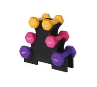Hex Dumbbells Set with Stand, Yellow + Pink + Purple