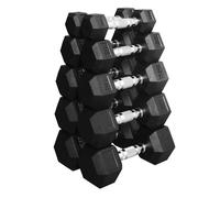 Hex Dumbbells Weight Set 5 Pairs (2.5kg-30kg) | Rubber Encased Cast Iron Dumbbells | Strength Training Equipment for Home Gym, Fitness & Workout (Without Rack-Black, 2x(12.5+15+17.5+20+22.5)175Kg)