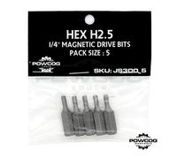 HEX H2.5 Magnetic Screwdriver Bits 1/4" 25mm - Very Strong Manufactured from Chrome Vanadium Steel by POWCOG® - Pack of 5