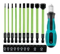 Hex Hex Screwdriver Bit Set Long 100 mm 1/4 Inch S2 Impactor Bit Set for Cordless Screwdriver 1.5/2/2.5/3/4/5/6/8/10/12 Magnetic Hexagon Allen Key (10 + Screwdriver Handle)