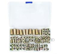 Hex Nuts Kit 130pcs Metric Threaded Inserts for Wood Furniture - Zinc Alloy Recessed Nuts with Flange Anti-Slip Design, Assorted Sizes 4x10mm to 10x25mm