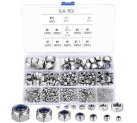 Hex Nuts Locking Nuts Assortment, 516 Pieces Self-Locking Nuts, Stainless Steel Hexagonal Nuts, Stop Nuts, Lock Nuts, Screw Nuts, Clamping Nuts M2 M2.5 M3 M4 M5 M6 M8 M10 M12