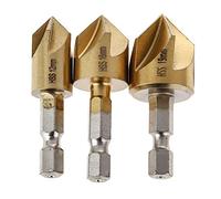 Hex Shank Chamfering Drill Bits, Pack Of 3 5 Flute HSS Chamfer Debur Countersink Drill Bit 1/4 inch Hex Shank 12/16/19mm
