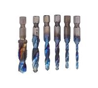 Hex Shank Combination Tap Set Spiral Flute Drill Taps High Speed Steel Thread Tapping Tool Kit 6PCS for Industrial Repair Wood Processing (Silver) (Gold) (Plated Color)
