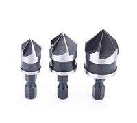 Hex Shank Countersink Bore Set Professional 3pc 1/4 Inch Hex Drill Bits for Wood and Soft Metals Includes 12mm 16mm 19mm Chamfering Heat Treated Carbon Steel