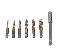 Hex Shank Drill Tap Set 6 PCS, HSS Spiral Flute Combined Bits M3 to M10 for Sheet Metal Aluminum Thin Plates, Threading Tools for Steel Automotive Repairs and Electronics Assembly (Silver) (Gold)