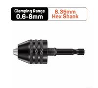Hex Shank Keyless Drill Chuck for Electric Grinder and Nail Machine Compatible with Various Workshop and Office Uses (Black 0.6-8 6.35mm Hex Shank)