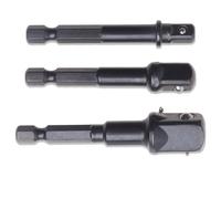Hex Shank Rivet Stud Adapter, 1/2" 3/8" 1/4" Drive Universal, Heavy Duty Black Connectors for Impact Tools, Set (3pc)