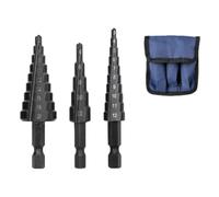 Hex Shank Step Drill Bit Set, 3-Piece Black High-Speed Steel Wood & Metal Hole Cutter