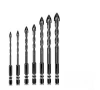 Hex Shank Tile Drill Bit Set, Carbide Tipped Masonry Bits for Glass and Ceramic, Four Blade Cross Head Design for Brick Concrete Wall Wood Plastic, 7 Piece Multi Drilling Tools Kit