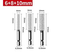 Hex Shank Vacuum Brazed Dry Drill Bits for Tile, Marble, Concrete, Granite - 6/8/10mm Abrasive Hole Cutter with Silver Emery Grinding Stones, 3 pcs
