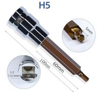 Hex Socket Bit Set with 1/2 Inch Drive for H3 H4 H5 H6 H7 H8 T9 T10 T12 T14, Chrome Vanadium Steel Hand Tool, 100mm Length, Silver (1 Pc)