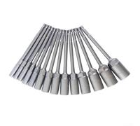 Hex Socket Nut Driver Set, Chrome Vanadium Steel Long Reach Extension Sleeve for Electric Drill and Driver, Home DIY Auto Repair Tools, Grey(8PCS)