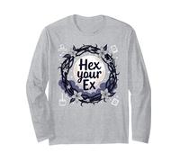 Hex Your Ex: Witchy Breakup Empowerment Moonlit Wreath Long Sleeve T-Shirt, Adult Unisex, Heather Grey, XL