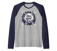 Hex Your Ex: Witchy Breakup Empowerment Moonlit Wreath Raglan Baseball Tee, Men, Navy/Athletic Heather, XXL