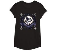 Hex Your Ex: Witchy Breakup Empowerment Moonlit Wreath T-Shirt, Girls, Black, XS