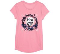 Hex Your Ex: Witchy Breakup Empowerment Moonlit Wreath T-Shirt, Girls, Pink, Large