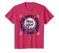 Hex Your Ex: Witchy Breakup Empowerment Moonlit Wreath T-Shirt, Kids, Red Heather, 8 Years