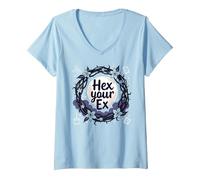 Hex Your Ex: Witchy Breakup Empowerment Moonlit Wreath V-Neck T-Shirt, Women, Baby Blue, XXL