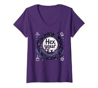 Hex Your Ex: Witchy Breakup Empowerment Moonlit Wreath V-Neck T-Shirt, Women, Purple, XL
